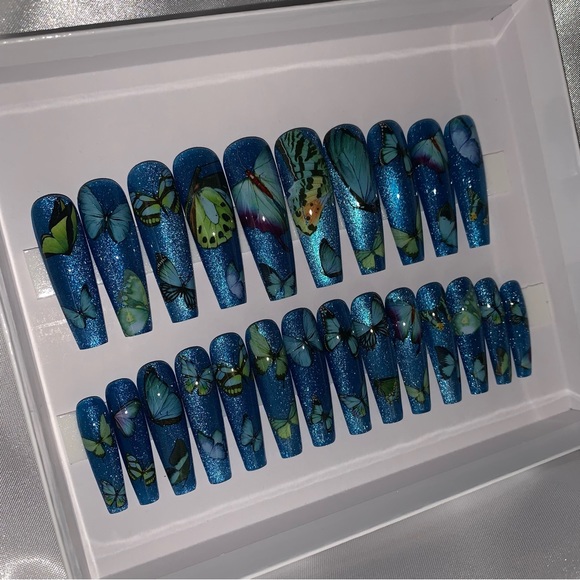 3XL Sapphire Cat Eye Butterfly Press Ons - Picture 7 of 8